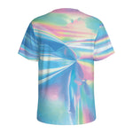 Blue Holographic Print Men's Sports T-Shirt