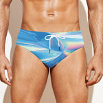Blue Holographic Print Men's Swim Briefs