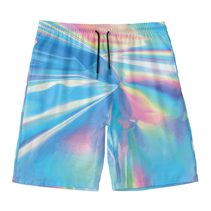 Blue Holographic Print Men's Swim Trunks