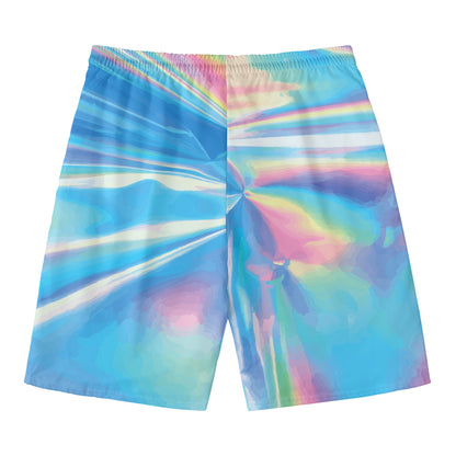 Blue Holographic Print Men's Swim Trunks