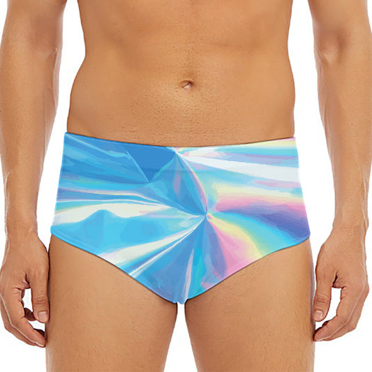 Blue Holographic Print Men's Triangle Swim Briefs