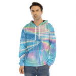 Blue Holographic Print Men's Velvet Pullover Hoodie