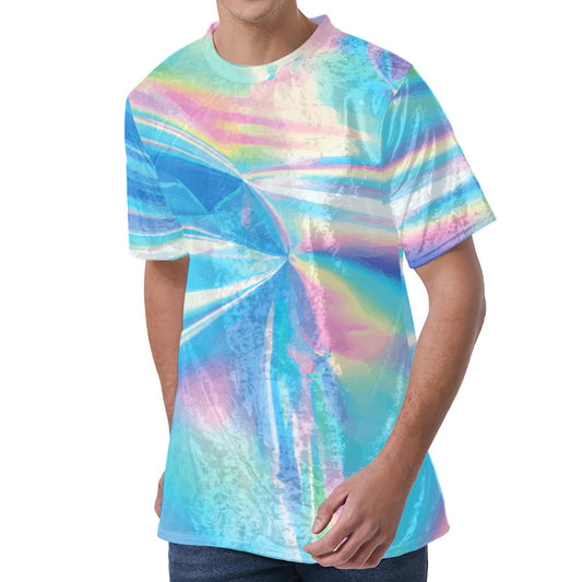Blue Holographic Print Men's Velvet T-Shirt