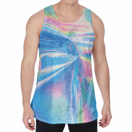 Blue Holographic Print Men's Velvet Tank Top