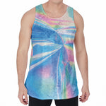 Blue Holographic Print Men's Velvet Tank Top