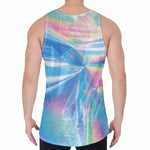 Blue Holographic Print Men's Velvet Tank Top