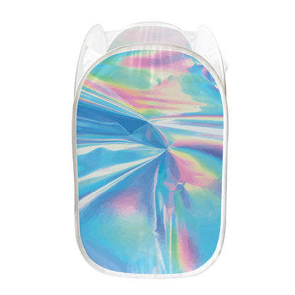 Blue Holographic Print Mesh Laundry Hamper