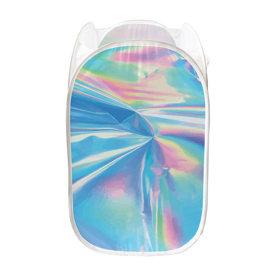 Blue Holographic Print Mesh Laundry Hamper