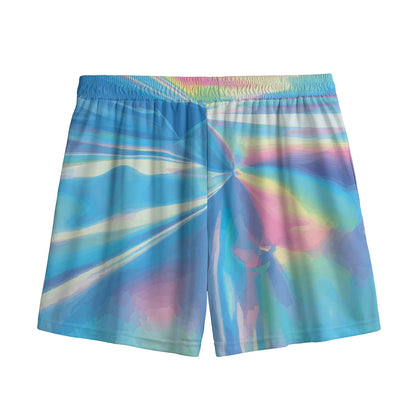 Blue Holographic Print Mesh Shorts