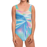 Blue Holographic Print One Piece Swimsuit