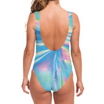 Blue Holographic Print One Piece Swimsuit