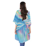 Blue Holographic Print Open Front Beach Cover Up