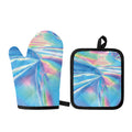 Blue Holographic Print Oven Mitt And Pot Holder Set