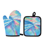 Blue Holographic Print Oven Mitt And Pot Holder Set