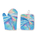 Blue Holographic Print Oven Mitt And Pot Holder Set