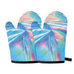 Blue Holographic Print Oven Mitts