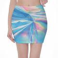 Blue Holographic Print Pencil Mini Skirt