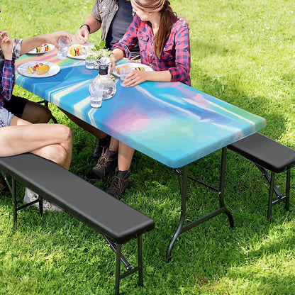 Blue Holographic Print Picnic Table Cover