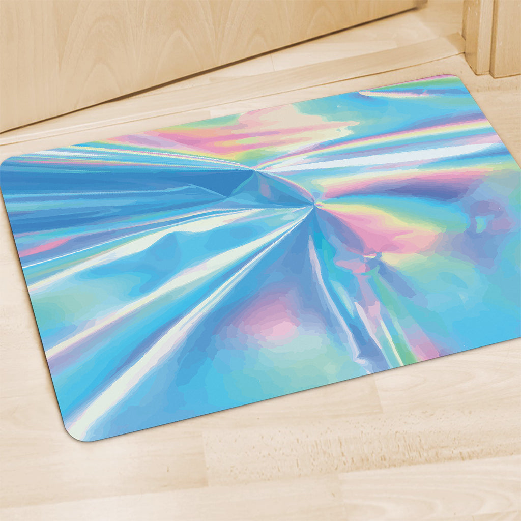 Blue Holographic Print Polyester Doormat