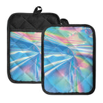 Blue Holographic Print Pot Holders With Pocket