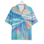 Blue Holographic Print Rayon Hawaiian Shirt