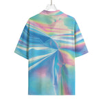 Blue Holographic Print Rayon Hawaiian Shirt