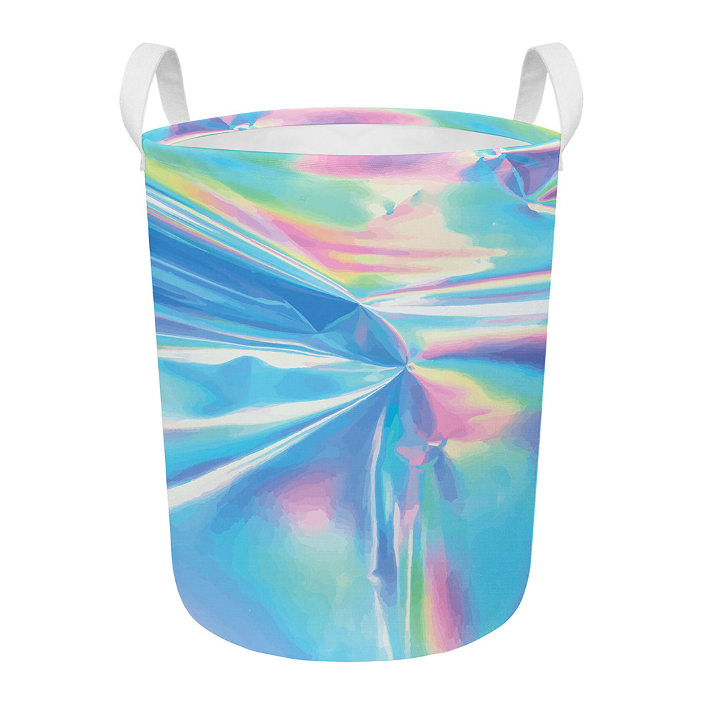 Blue Holographic Print Round Laundry Basket