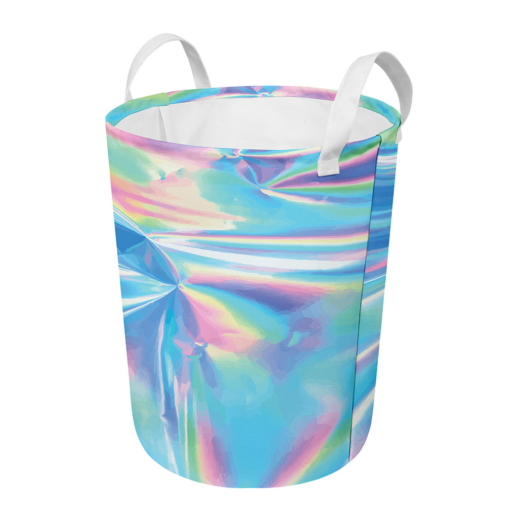 Blue Holographic Print Round Laundry Basket