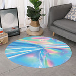 Blue Holographic Print Round Rug