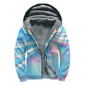 Blue Holographic Print Sherpa Lined Zip Up Hoodie