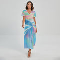 Blue Holographic Print Short Sleeve Maxi Dress