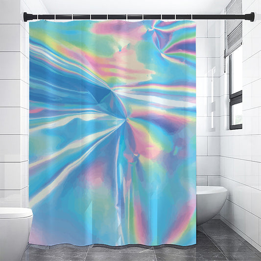 Blue Holographic Print Shower Curtain