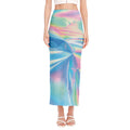 Blue Holographic Print Side Slit Maxi Skirt