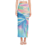 Blue Holographic Print Side Slit Maxi Skirt
