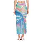 Blue Holographic Print Side Slit Maxi Skirt