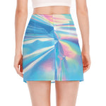Blue Holographic Print Side Slit Mini Skirt