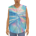 Blue Holographic Print Sleeveless Baseball Jersey