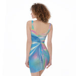 Blue Holographic Print Sleeveless Bodycon Dress