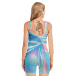 Blue Holographic Print Sleeveless One Piece Swimsuit
