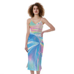 Blue Holographic Print Slim Fit Midi Cami Dress