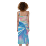 Blue Holographic Print Slim Fit Midi Cami Dress