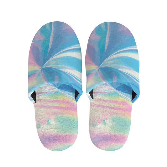 Blue Holographic Print Slippers