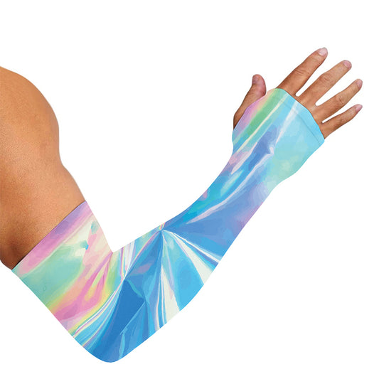 Blue Holographic Print Sun Protection Arm Sleeves