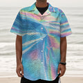 Blue Holographic Print Textured Short Sleeve Shirt