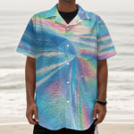 Blue Holographic Print Textured Short Sleeve Shirt