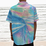 Blue Holographic Print Textured Short Sleeve Shirt