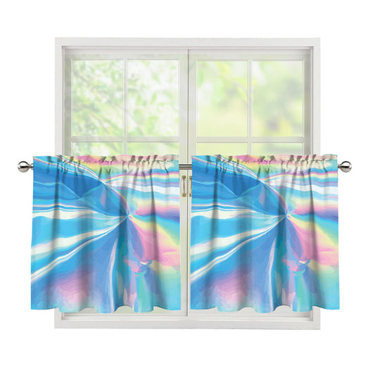 Blue Holographic Print Tier Curtains