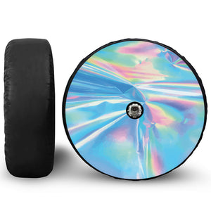 Blue Holographic Print Tire Cover With Camera Hole