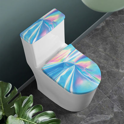 Blue Holographic Print Toilet Lid And Tank Cover Set