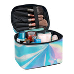 Blue Holographic Print Travel Makeup Bag